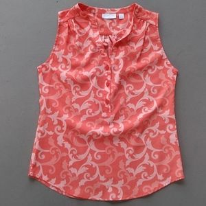 New York & Company Orange Scroll Pattern Top